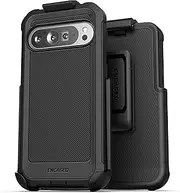 Encased Belt Case for Google Pixel 9 Pro XL (6.8") with Holster Clip (Falcon Shield) Ultra Protective Dual-Layer Cover with Tempered Glass Screen Protector (Black)