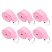6Pcs 8 Feet Cotton Yoga Strap Belt Stretch Bands with D-Ring Buckle, Pink
