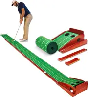 Golf Putting Mat with Ball Return - Portable Practice Putting Green - Training A