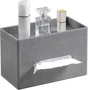 MEIBOOCH Plus Size Tissue Box Cover Rectangle, PU Leather Tissue Box Holder with Storage Tray, Decorative Organizer Tissue Holder for Bathroom, Bedroom Dresser, Night Stand, Office (Grey)