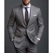Gray Men's Wedding Suits Solid Colored 2 Piece Daily Business Plus Size Single Breasted Two-buttons
