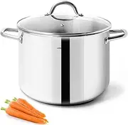 HOMICHEF Stock Pot 24.5 cm 7.6 Litre with Lid Nickel Free Stainless Steel - Mirror Polished Stockpot 7.6 Litre with Lid - Healthy Stockpots for Induction Cooktop