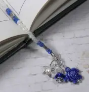 Turtle Beaded Thong Bookmark Ceramic Seed Bead Handmade Blue Silver White New