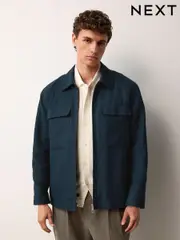 Navy Blue Cotton Linen Blend Shacket (AF7221) | $107