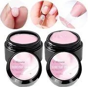 U-Shinein 2 Solid Nail Glue Gel, Pink Nail Glue Gel for Press on Nails Acrylic Nails Tips Glue Gel Solid Gel Polish Nail Art Glue Gel, Need UV/LED Longer Cure (Color Pink)