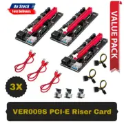 3x VER009S PCI-E Riser Card PCIe 1x to 16x USB 3.0 Data Cable Bitcoin Mining