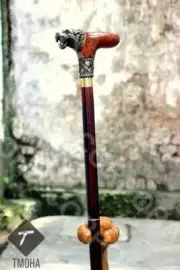 Hand craved lion handle wooden walking cane lion walking stick best GF