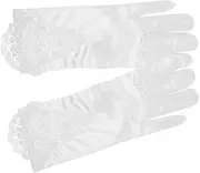 [OATIPHO] Flower Girl Gloves White Lace Gloves for Girls Wedding Performance Formal Events Dress Up Gloves Short Easy On/Off