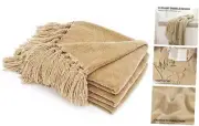 Throw Blanket Soft Cozy Chenille Throw Blanket with Fringe 50'' x 60'' Beige