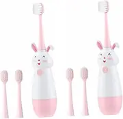 Beavorty 2 Sets Child Friendly Sonic Toothbrush Electric Soft Bristles 3 Replaceable Heads 3 Month Hygiene Attractive Cartoon Design