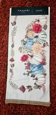 New Tahari Beaded 16x72 Table Runner Fall Thanksgiving Pumpkins Jute