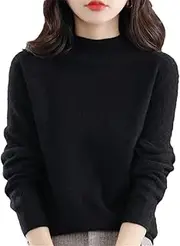 [Zadaos] Women's 100% Wool Sweater Half Turtleneck Cashmere Sweater Knit Fashion Pullover Jumper Black XXL