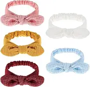 [FSSTUD] 5 Pcs Baby Rabbit Ears Headband Infant Knotted Bow Hair Band Cute Cotton Stretchy Hairband Toddler Elastic Head Wear Cute Handmade Hair Accessories for Kids Children