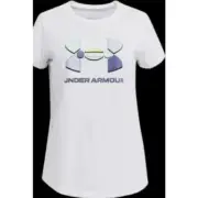 Under Armour Colorblock Big Logo Girls Training T-Shirt White YXS 238