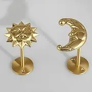 Sun and Moon Shape Curtain Tiebacks,Wall Mounted Brass Draperies Hooks,Brass Curtain Holdbacks,Nordic Style Wall Decoration