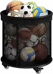 Ball Storage Cart Sports Ball Storage Bin, Ball Storage Cart, Ball Holder with Wheels for Basketball, Soccer, Garage, School, Indoor, Outdoor Ball Basketball Storage Rack - 2025 Upgraged