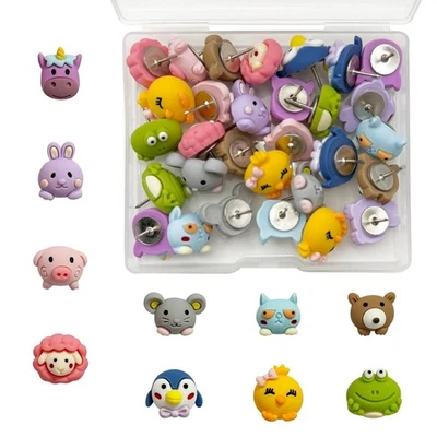 30 Pcs Animal Push Pins Decorative Push Pins Cute Animal Thumbtack for for Co...
