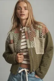 Anthropologie Avec Les Fille Jacket Women Moss Patchwork Cottagecore Size XL NWT
