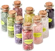 9PCS Crystal Gemstone Bottles Set, Healing Crystal Tumbled Stones Collection Kit, Mini Natural DIY Craft Quartz Gravel Wishing Bottle for Yoga, Reiki, Healing, Meditation, Chakra Balance