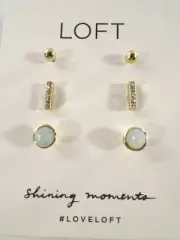 Ann Taylor LOFT Women's Opal Crystal Stick Stud Earrings Set of 3 NWT 29.99