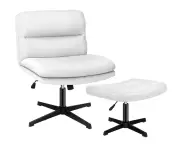 ALFORDSON Office Chair Executive Seat with Footstool PU Leather White