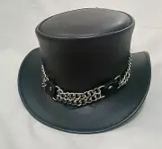 El Dorado Deadman Biker Chrome Chain Cowboy Leather Top Hat ,Steampunk Biker