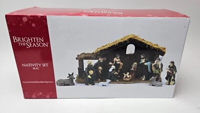Nativity Set 14 Pc Brighten The Season Christmas Holiday Porcelain Figures New