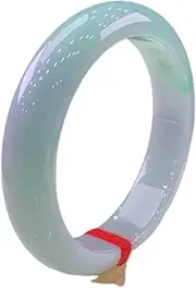 [AFKONGKLJK] Women's Bracelet, Female Jade Bangle, Floating Flower Translucent Jade Bangle, Half Light Green Half Light White Natural Round Jade Bracelet, for Girlfriend, for Mother, with Jewelry Box, 54-62mm,62mm