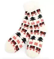 Urban-Peacock Knitted Fleece Sherpa Lined Slipper Socks - Cream w/ Holiday