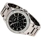 FOSSIL RILEY CHROME SILVER CERAMIC+BLACK CHRONO DIAL+CRYSTAL BEZEL WATCH CE1067