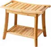 Bamboo Shower Bench Stool with Storage Shelf Waterproof Shower Chair Spa Bath Se