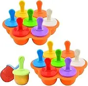 2 PCS Mini Silicone Popsicle Molds, 7-Cavity Silicone Ice Pop Mold with 14 PCS Colorful Sticks, Ice Cream DIY Mold, Non-Stick Food Grade Popsicle Maker for Pudding, Storage Container for Beverage (OR)