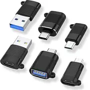 AreMe USB C Adapter (6 Pack), Micro USB Male to USB C Female, USB 3.0 Male to USB C Female, USB Type-C Male to USB 3.0 Female Converter Connector (Black)