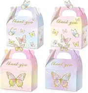 Nezyo Butterfly Party Favor Treat Boxes, Pink and Purple Butterfly Floral Goodie Gable Candy Box Paper Gift Box for Birthday Party Supplies Baby Shower Wedding Party(24 Pcs, Vivid Style)