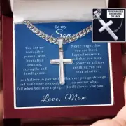 Gift For Son From Mom, Necklace For Son From Mother, Cuban Link Chain Cross