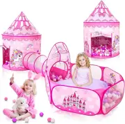 JINDUN 3 PCS Princess Tent for Girls with Kids Ball Pit and Crawl Tunnel for ...