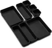 8pcs Boxes Drawer Storage Box Makeup Drawer Interlocking Storage Boxes,Drawer Organiser Drawer Dividers 3 Sizes Drawer Organisers Desk Kitchen Makeup Drawer Organiser Desk Drawer Organiser Tray,Black