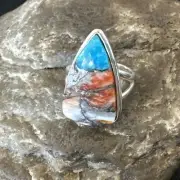 Blue Turquoise Spiny Oyster Southwestern Sterling Silver Ring Size 6 18470