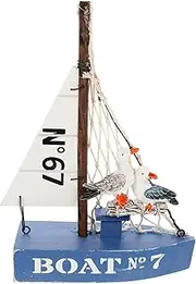 HOLIDYOYO Mediterranean Style Wooden Sailing Ship Model Decorative Desktop Ornament for Home Office