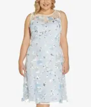 ADRIANNA PAPELL Plus Size 28W Petal Embroidered & Sequin Cocktail Dress NWT $229