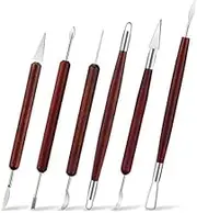 6Pcs Pottery Clay Sculpting Tools Polymer Clay Tool Wood Carving Tools Pottery Clay Modelling Tools Double-Ended for Sculpture Modelling Clay Polymer Ceramic Embossing