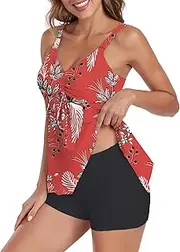 [Ormark] Womens Modest Swimsuits Flowy Tankini 2 Piece Bathing Suits with Boyshorts Athletic Tankini Swimsuit