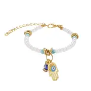 White and Blue Pearl with Hamsa Charm Bracelet