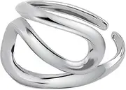 [Dtja] Regular Twisted Statement Adjustable Open Ring for Women Girls Silver Plated Geometric Linear Abstract Hug Expandable Wrap Finger Rings Comfort Fit Fashion Birthda Holiday Y2K Jewelry Size 7-12,
