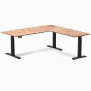 Desky L-Shape Sit to Stand Acacia Softwood Desk 1800x1750mm Matte Black Height Adjustable Leg
