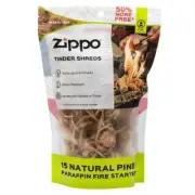 Zippo Tinder Shreds | 15 Natural Pine & Paraffin Fire Starters Outdoor Easy Spar