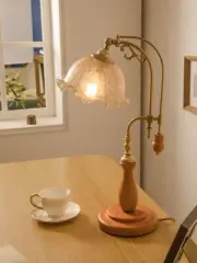 Vintage Table Lamp LED E27 Wood Base Glass Desk Lights Home Bedroom Decor