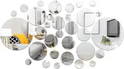 Mirror Stickers for Walls, Round Mirror Tiles Self Adhesive, 32Pcs Acrylic Mirror Sheet, Craft Mirror Wall Stickers, Shatterproof Circle Mirrors for Wall Decor for Living Room, Bedroom