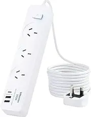 EZONEDEAL Surge Protector Power Board - 3 Widely Outlets with (3 Outlet + 2 USB + 1 Type C), Power Strip with 1.8M Extension Cord, 2500W Surge Protection, Flat Plug, Wall Mount for Home Office