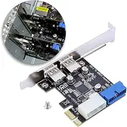 PCI-E to USB3.0 Expansion Serial Card Adapter with Front 19PIN Interface, 2 Ports Desktops Card Support for Win XP 32/64 for Win 7 8 10, PCIE Card Super Speed Up to 5Gbps